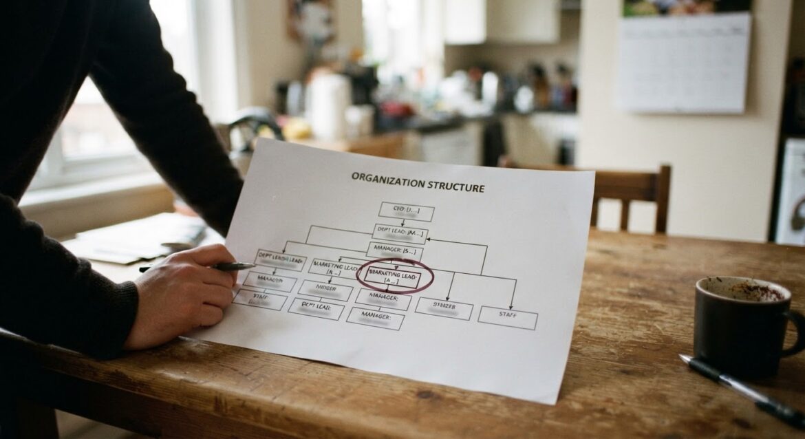 an organizational chart printed on paper with one box circled