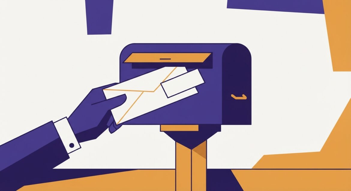 an envelope being placed into a mailbox with a return receipt slip