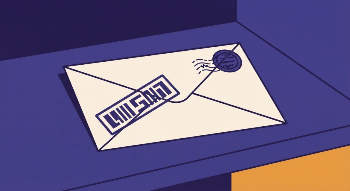 an unopened envelope stamped with a past-due date
