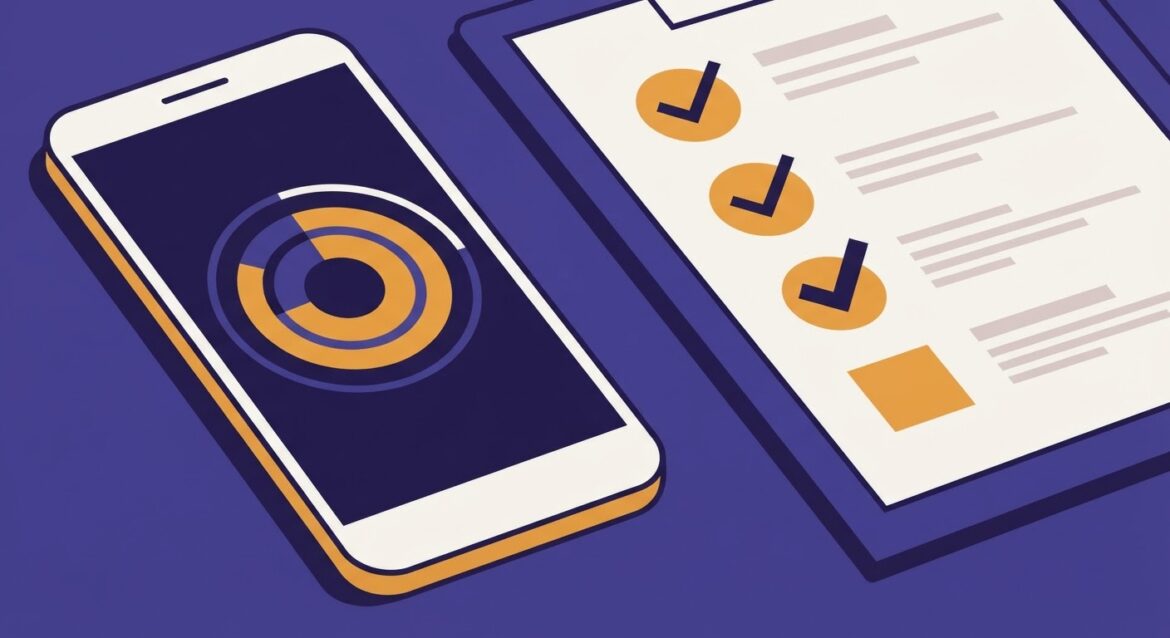 a smartphone timer running next to a document checklist