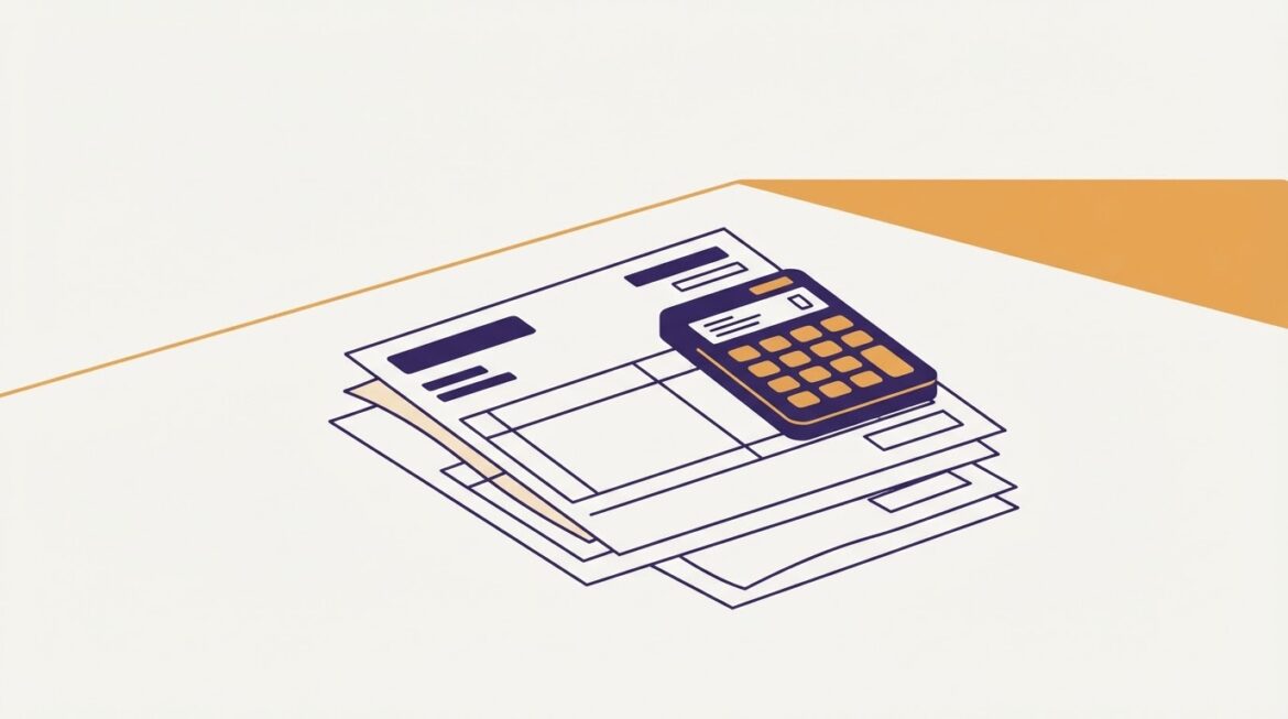 a stack of pay stubs with a calculator on top