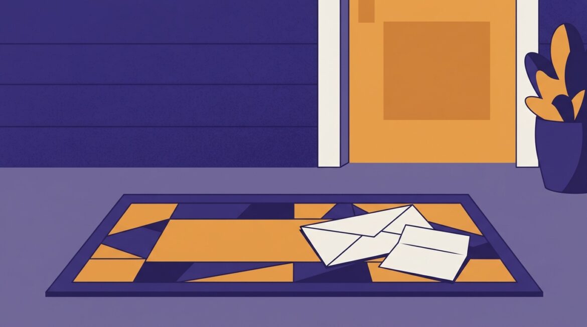 a utility bill and a piece of mail on a doormat