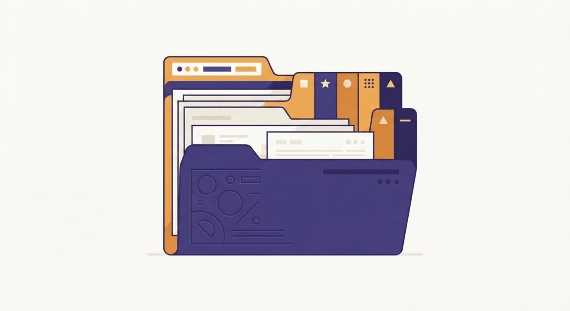 a labeled folder with paper documents organized into tabs