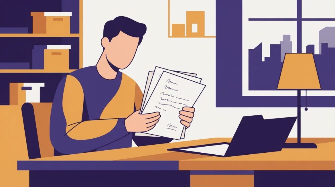 A confused person reviewing a document request letter next to an empty folder