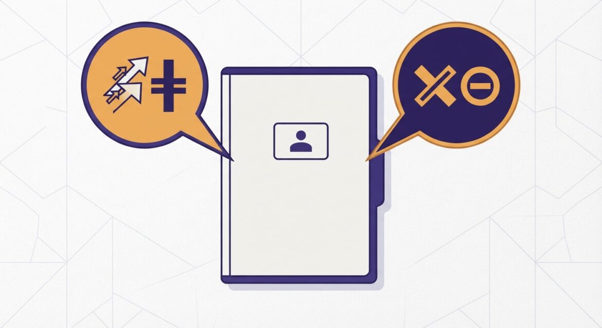 Two speech bubbles with contradictory instructions pointing at one case folder