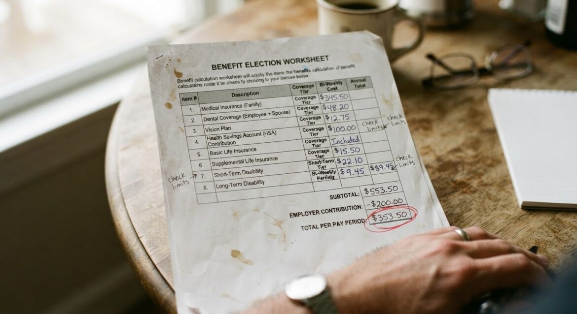 a close-up of a benefits calculation worksheet with numbered line items