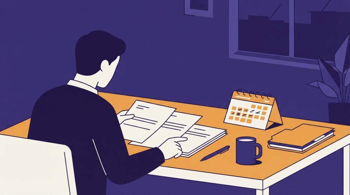 A person reviewing an appeal letter with a benefits notice and calendar on the desk