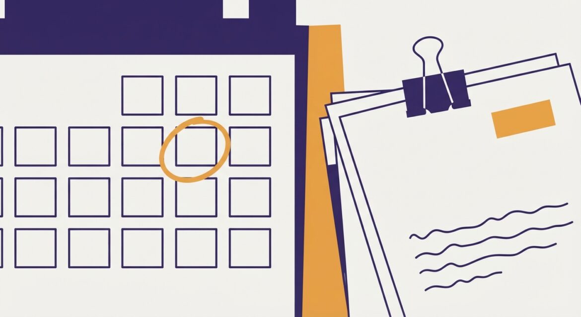 A calendar with a hearing date circled in red next to a stack of appeal paperwork