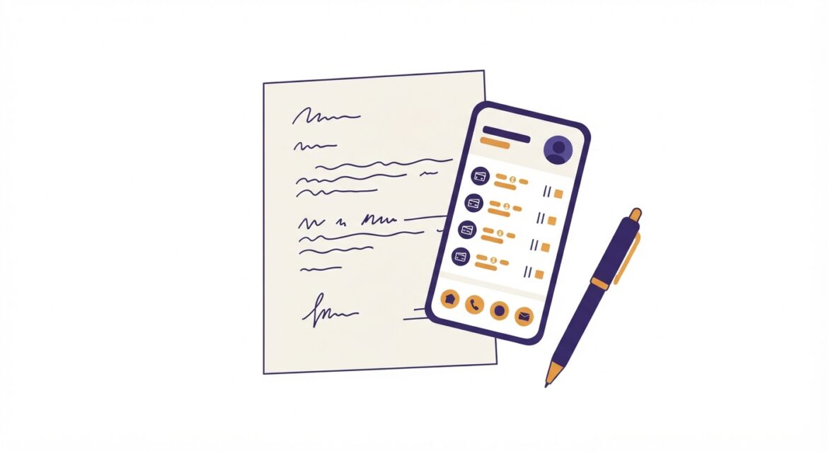 A handwritten statement and a phone showing a money transfer app history being reviewed at a table